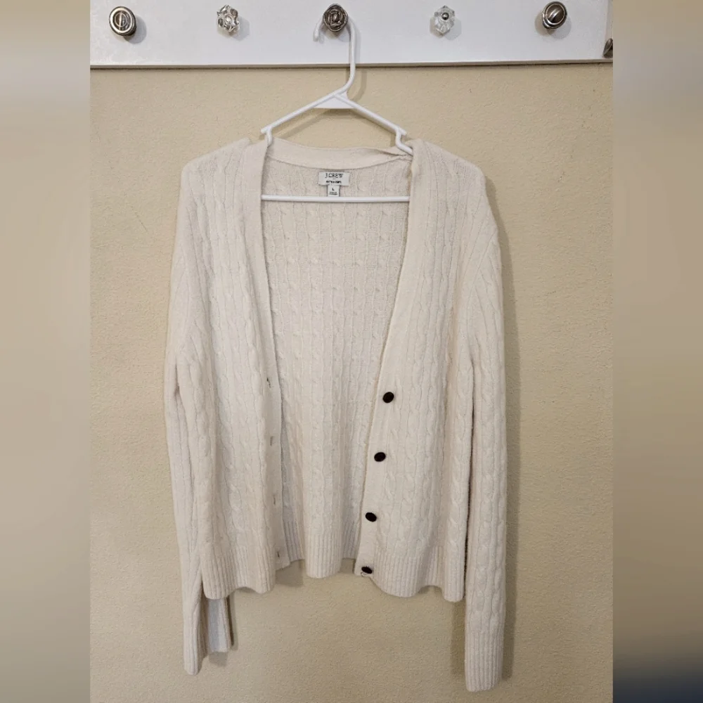 J Crew Cable knit cardigan sweater Size L
